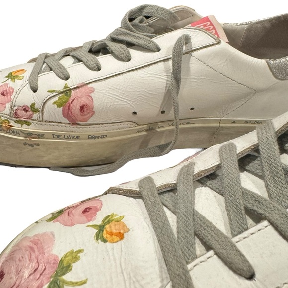* Rare Golden Goose Hi Star Leather Trainers Floral Size 41 - Picture 8 of 13